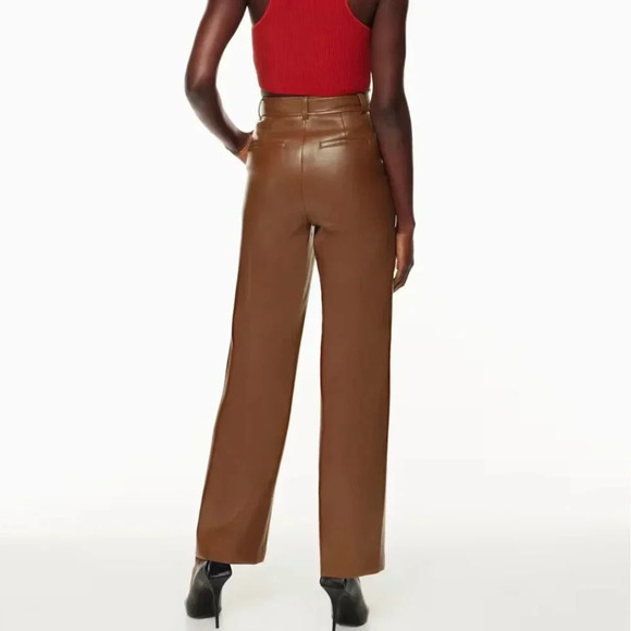Aritzia Command Vegan Leather Brown Straight Leg Pants - Picture 10 of 10